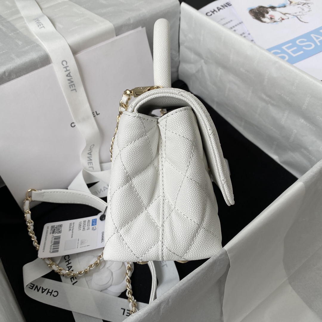 Coco Handle Mini Grained Calfskin Handbag With Top Handle AS2215 White